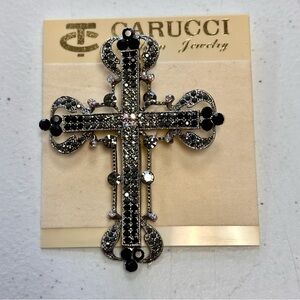 NWT - Black Crystal and Silver Cross Brooch
